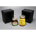 Two modern Theo Fennell silver lidded glass condiment jars (Marmite & Colman's Mustard), London,