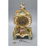 A late 19th century French porcelain mantel clock, with French movement, countwheel striking on a