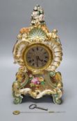 A late 19th century French porcelain mantel clock, with French movement, countwheel striking on a