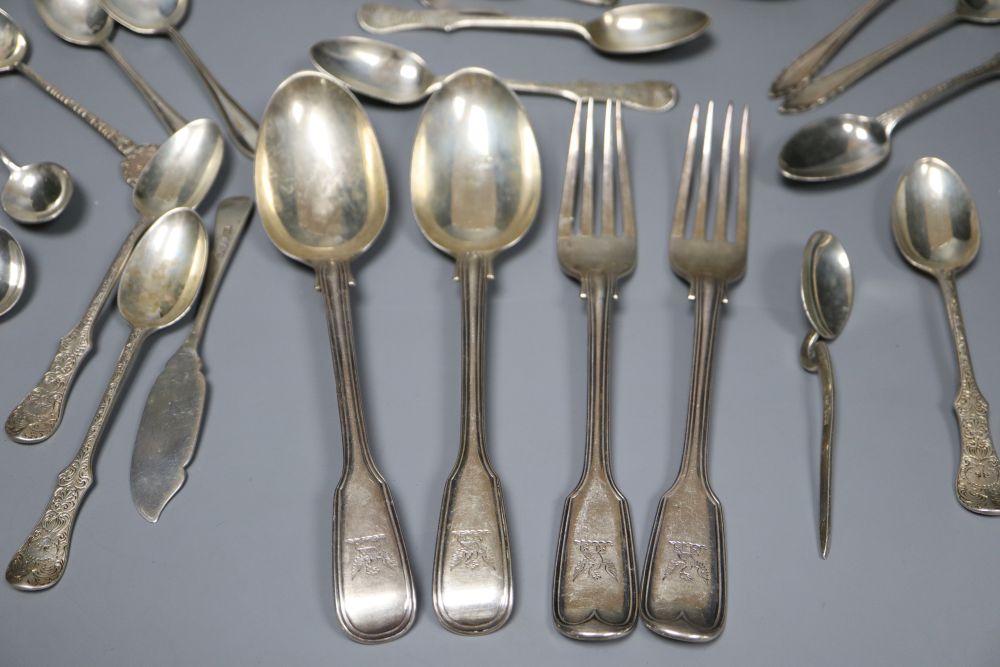 A group of assorted mainly 19th century silver flatware, including a set of six teaspoons by - Image 5 of 7