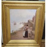 W. Richards (19th C.), oil on canvas, 'Awaiting the return of the fleet', signed, 40 x 30cm
