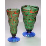 Two Orrefors coloured glass vases, height 25cm