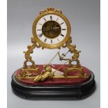 A 19th century French 'swinging cherub' mantel timepiece under glass dome, French movement with