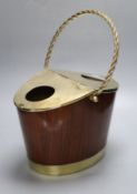 A 19th century padouk and brass two bottle wine cooler bucket, overall height 44cm