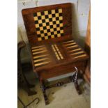 A Victorian burr walnut games / work table, width 53cm, depth 40cm, height 70cm