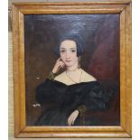 Victorian School, oil on canvas, Portrait of a lady, 34 x 29cm, maple framed