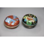 Two 19th/20th century Chinese cloisonne enamel boxes and covers, tallest 6cm
