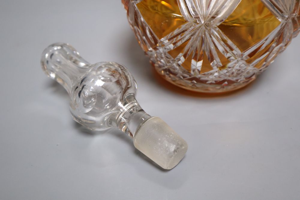 A tall amber-flashed glass decanter and clear stopper, height 48cm - Image 5 of 5