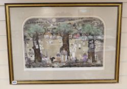 Graham Clarke (b. 1941), signed limited edition coloured etching, 'Quite Cricket', No. 113/400, 37 x