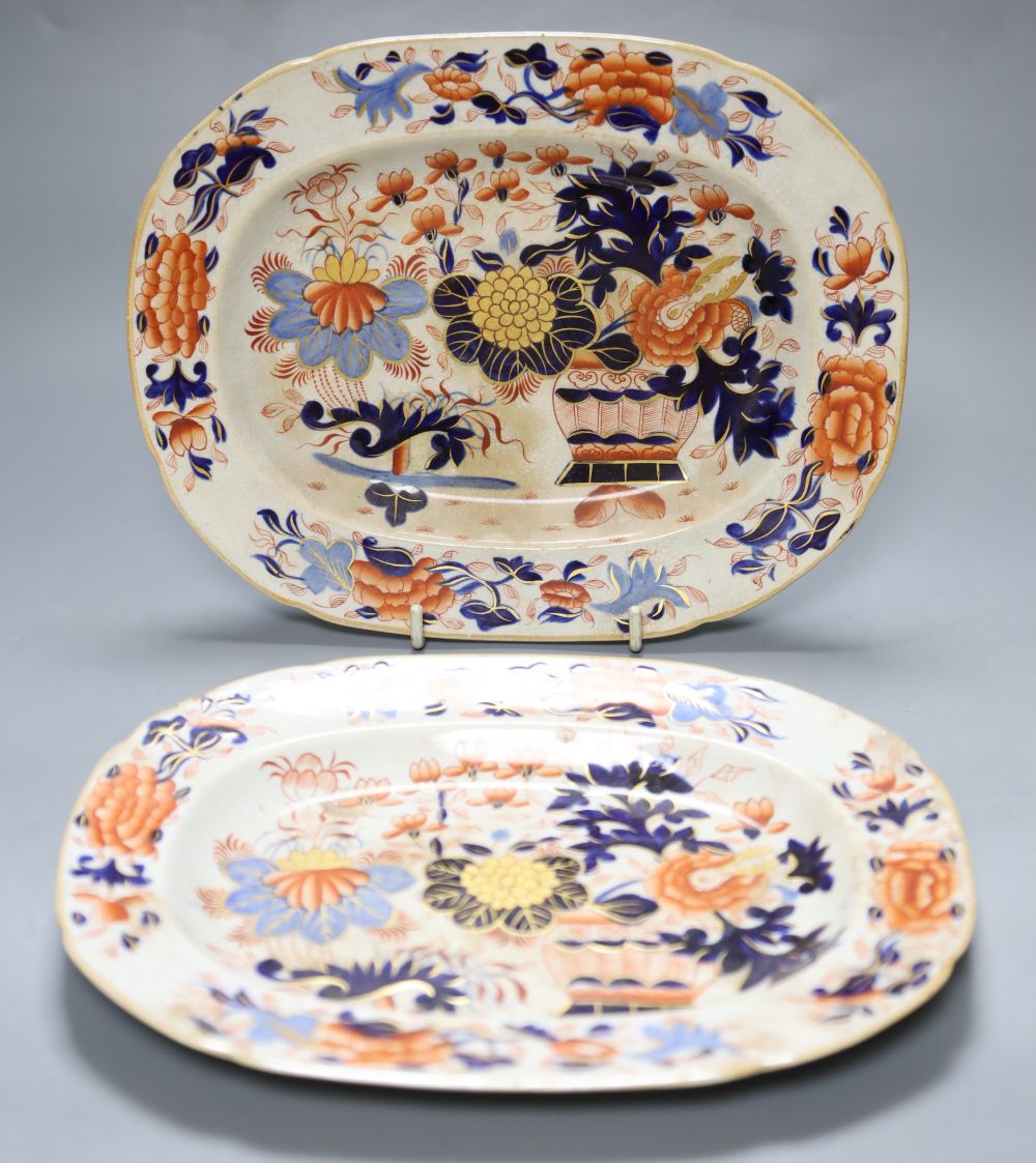 Two 19th century Ironstone dishes, length 24cmCONDITION: Both structurally good, but considerably