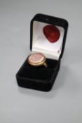 A 19th century yellow metal intaglio seal ring