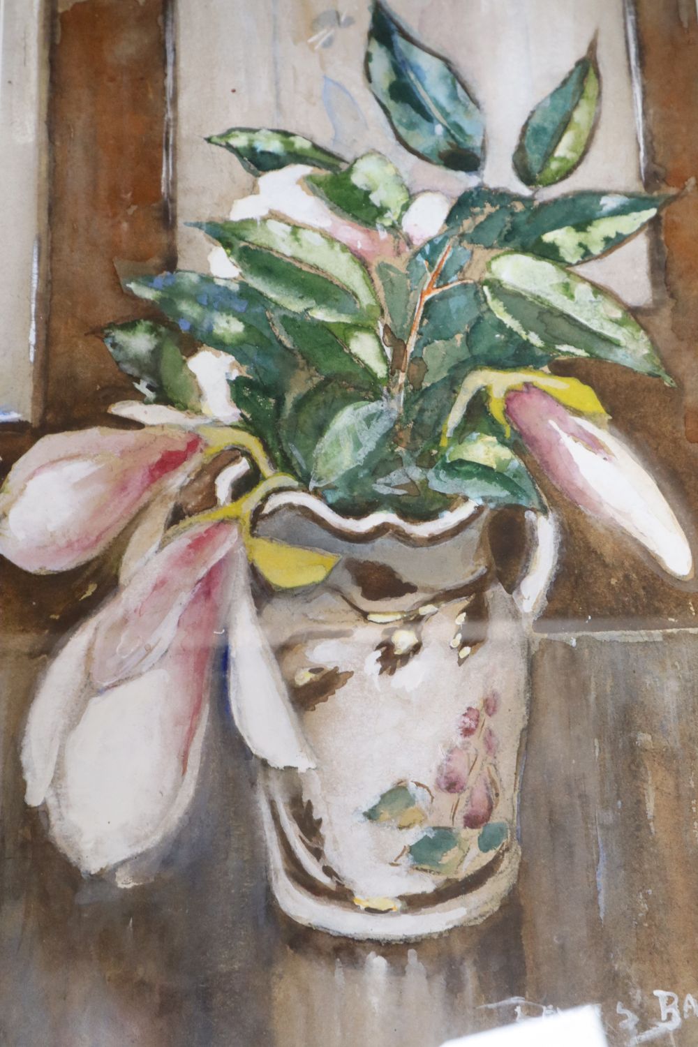 Lewis Baumer (1870-1963), watercolour, Still life of magnolia blossoms in a jug, signed, 40 x 27cm - Image 2 of 2