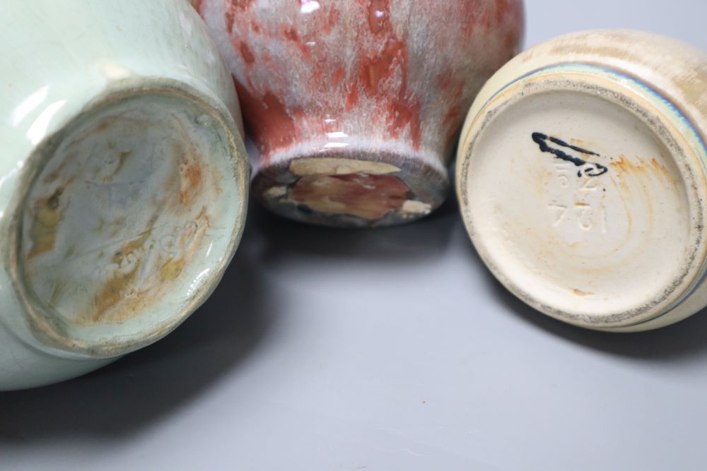 Three items of Art Pottery, including a stoneware ewer and stopper, drip-glazed in shades of blue - Image 5 of 5