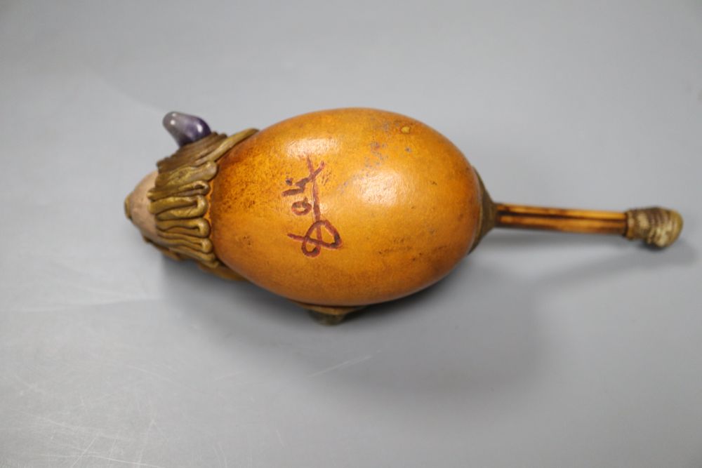 After Salvador Dali smoking pipe, made of a gourd, clay and hardstone mounted, signed - Image 2 of 2