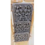 A set of six, possibly French, decorative cast iron panels, wrought and pierced with flowers and