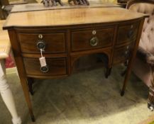 A Regency rosewood banded mahogany bow front sideboard, width 108cm, depth 53cm, height 92cm