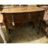 A Regency rosewood banded mahogany bow front sideboard, width 108cm, depth 53cm, height 92cm