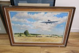 John Young (1930-), oil on canvas, 'Harvest 1940', Exhibited Guild of Aviation Artists 1974, signed,