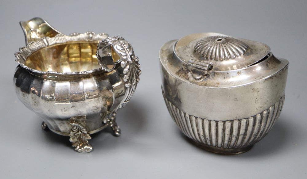 A George IV silver cream jug, London 1823 and an oval half-fluted tea caddy, William Hutton & Sons - Image 3 of 5