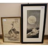 Two Japanese colour woodblock prints, one by Ito Sozan (b. 1884), Rabbits in Moonlight, signed in