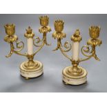 A pair of 19th century ormolu and alabaster candelabra, height 19cm