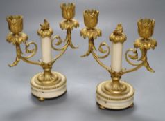 A pair of 19th century ormolu and alabaster candelabra, height 19cm