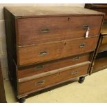 A 19th century teak two part campaign chest, width 106cm, depth 49cm, height 106cm