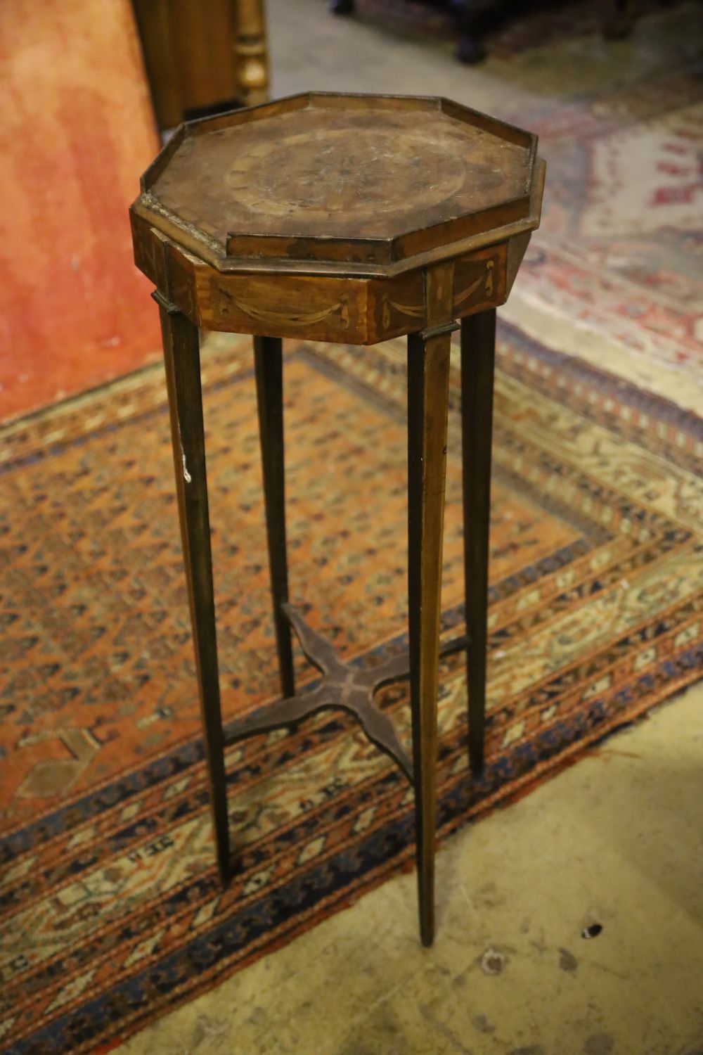 A pair of Sheraton design inlaid octagonal urn stands, width 30cm, height 80cm - Image 2 of 3