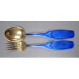 A 1960's Danish gilt sterling and sterling July 1961 fork and spoon, by Michelsen, 16.5cm, gross
