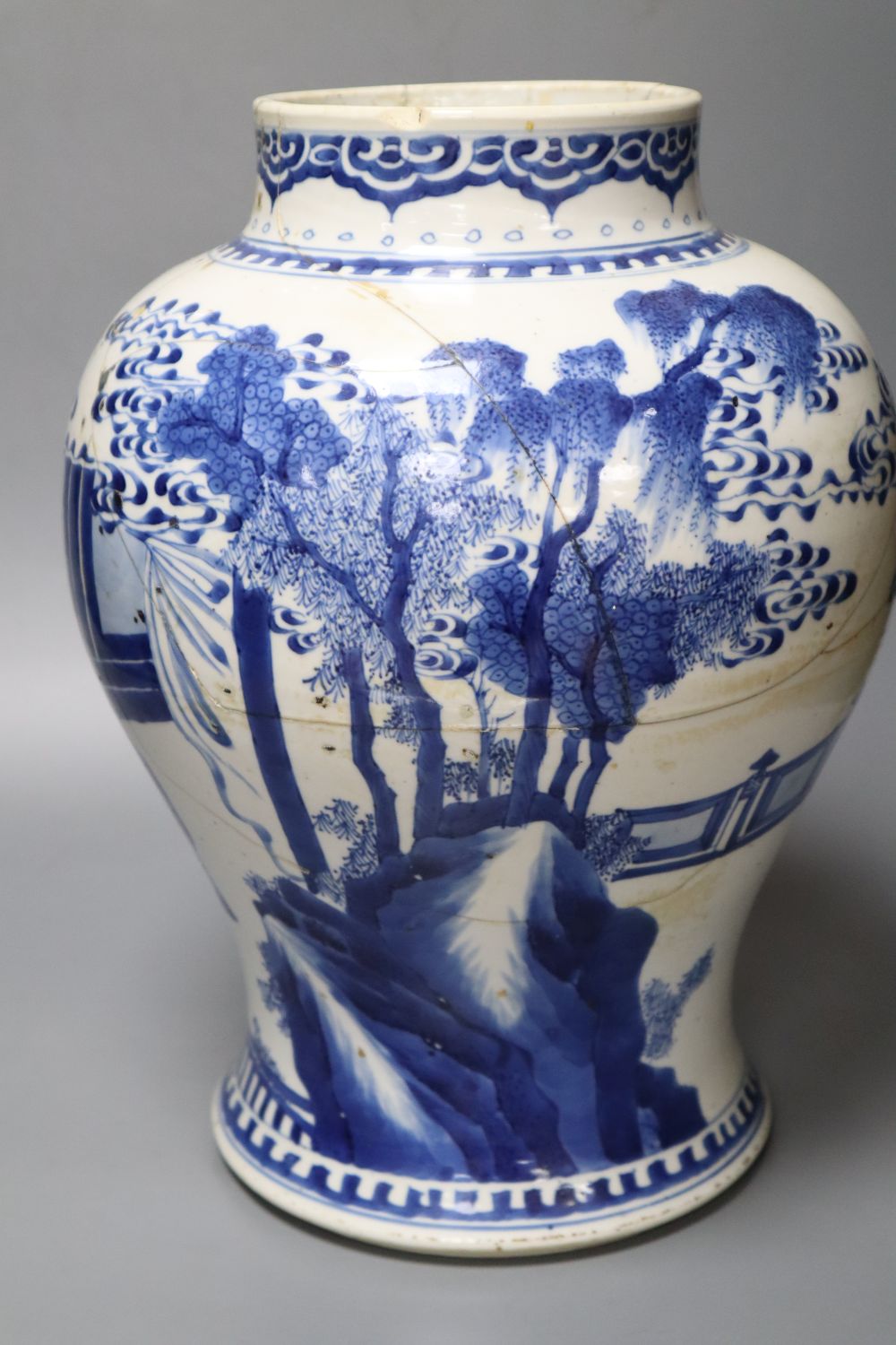 A Chinese Kangxi period blue and white baluster vase, repaired, 35cm - Image 4 of 6