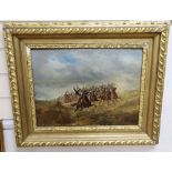 19th century French School, oil on panel, Cavalry charge, 34 x 43cm