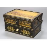 Brighton interest: 'A Chain pier and Marine Parade, Brighton' japanned sewing basket, c.1840., the