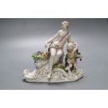 A 19th century Meissen group, Bacchante with putto and goat (damage), possibly part of a