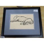 Dame Laura Knight DBE, RA, RWS (1877-1970), Study of a sleeping dog, initialled, charcoal, 14cm x