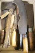 Mixed hand tools including a hatchet, together with the illustrated Encyclopedia of Woodworking Hand