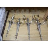 A set of four electric torchere wall lights, 41cm, with etched glass shades