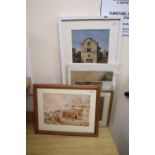 A group of mixed watercolours and drawings, including a view of Beziers from the album of Rev.