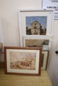 A group of mixed watercolours and drawings, including a view of Beziers from the album of Rev.