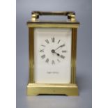A lacquered brass carriage timepiece, retailed by Mappin & Webb
