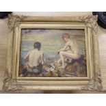 After Henry Scott Tuke, oil on board, Boys on the seashore, 29 x 38cm