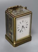 O. Berger, Paris. A carriage clock, with white enamel dial, Japy Freres movement striking on a bell,