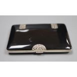 A late 1920's silver, black enamel and marcasite set cigarette case, import marks for George