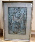 Stanley Spencer, monochrome print, 'Me Greeting Hilda', inscribed in pencil, 52/75, 41.5 x 28cm