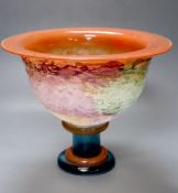 A large glass Kosta coloured art glass pedestal bowl, indistinctly inscribed and numbered beneath,