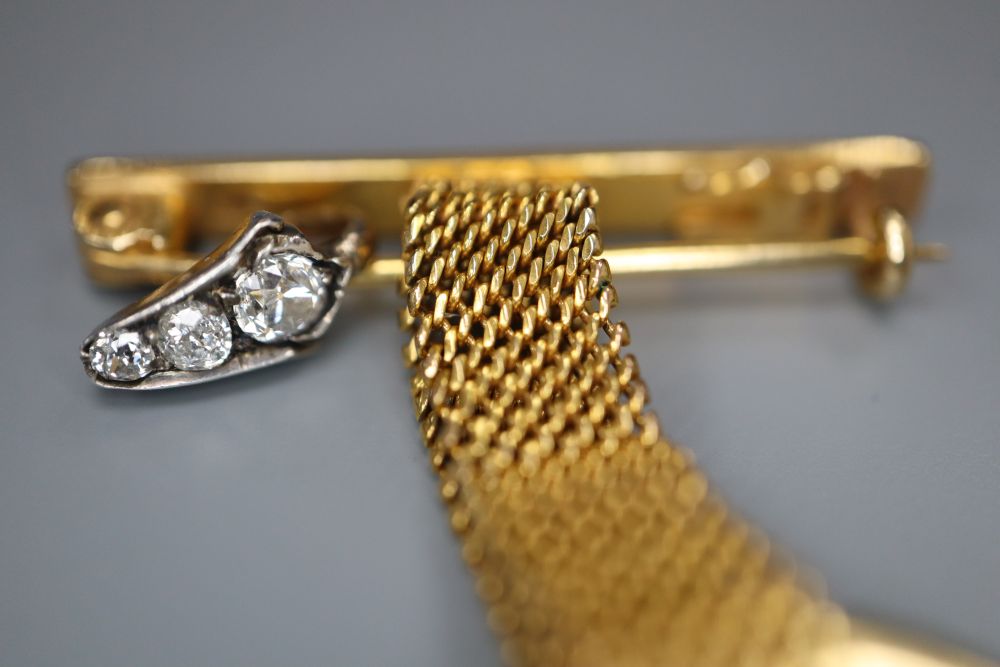 A 9ct gold lapel watch suspension and a three-stone graduated diamond set suspension, gross 7 - Image 2 of 3