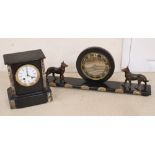 An Art Deco clock and a Victorian black slate mantel clock, for repair spares