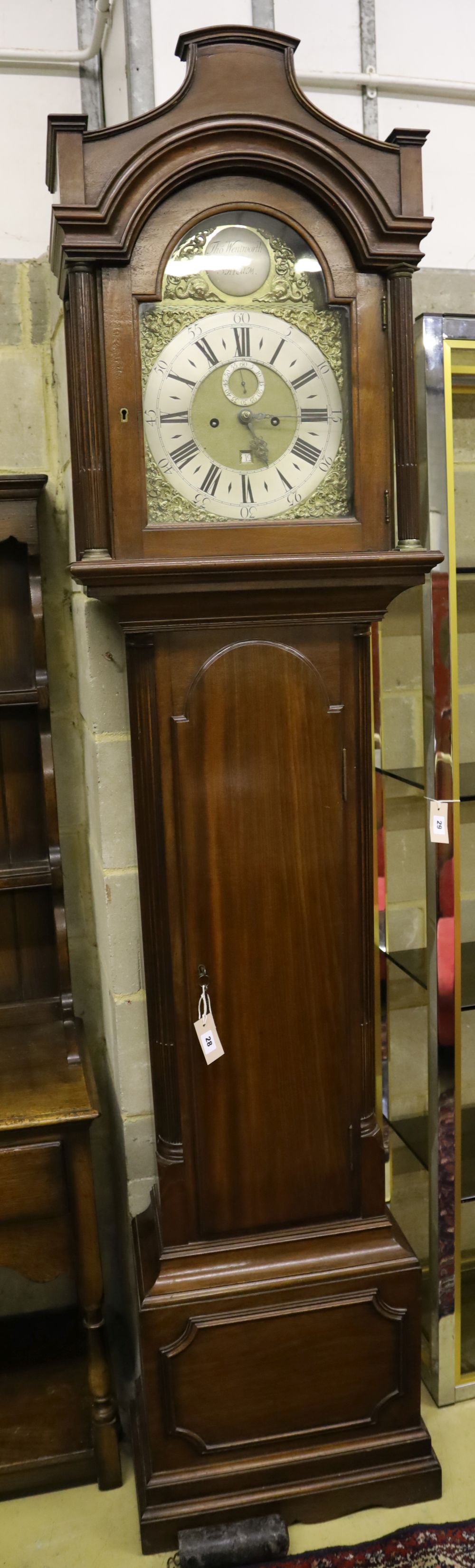 A George III longcase clock, the movement circa 1769, the London style mahogany case circa 1800,