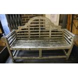 A Lutyens style weathered teak garden bench, length 170cm, depth 50cm, height 106cm