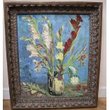 After Vincent Van Gogh, oil on canvas, Gladioli in a vase, bears signature, 58 x 48cm