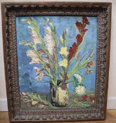 After Vincent Van Gogh, oil on canvas, Gladioli in a vase, bears signature, 58 x 48cm